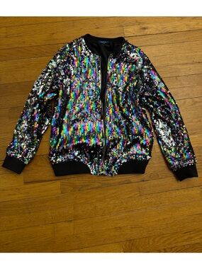 Sequin Rainbow Bomber Jacket